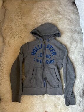 True Vintage Hollister grey & blue zip up  men's hoodie